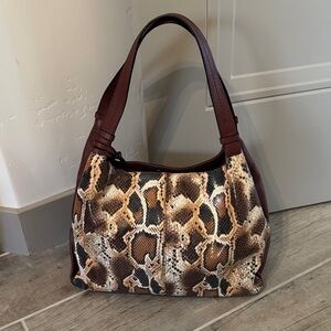 Vince Camuto Brown and Tan Snake Print Shoulder Bag